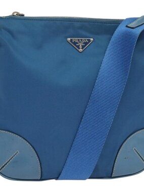 PRADA Shoulder Bag Nylon Blue Silver Auth 132289